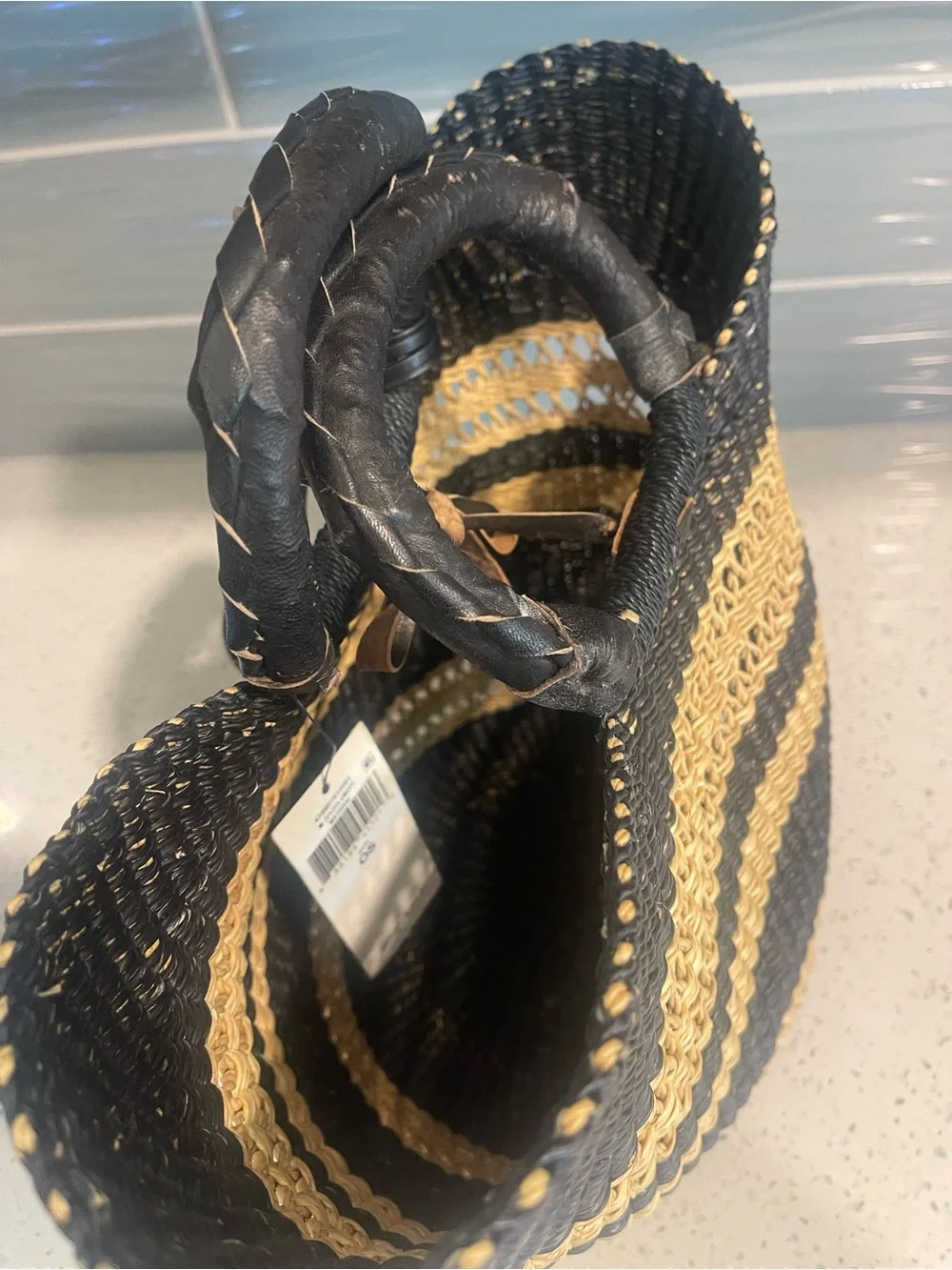 Ralph Lauren Black and Natural Striped Woven Tote - Picture 2 of 7